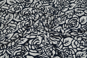 Viskose-Jersey Schwarz mit Weißen Rosendruck