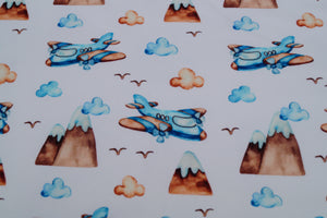 French-Terry für Kinder mit Flugzeugen und Wolken